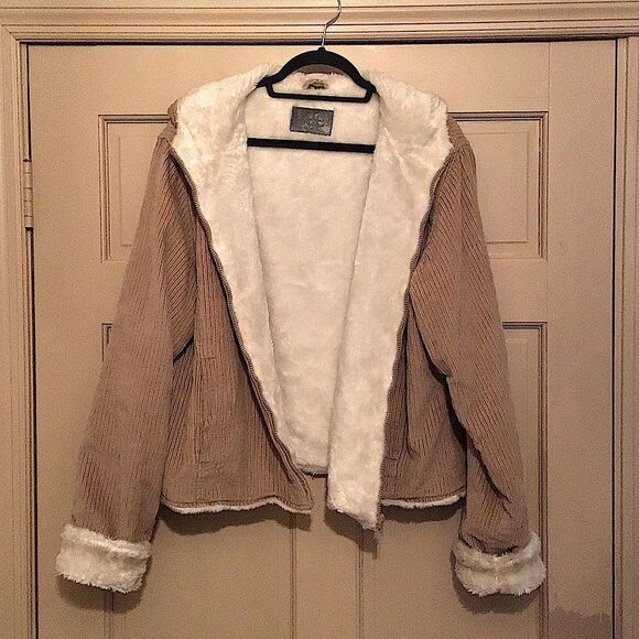 Lee Jackets & Blazers - Vtg Lee Corduroy Faux Fur Lined Hooded Full Zip Jacket